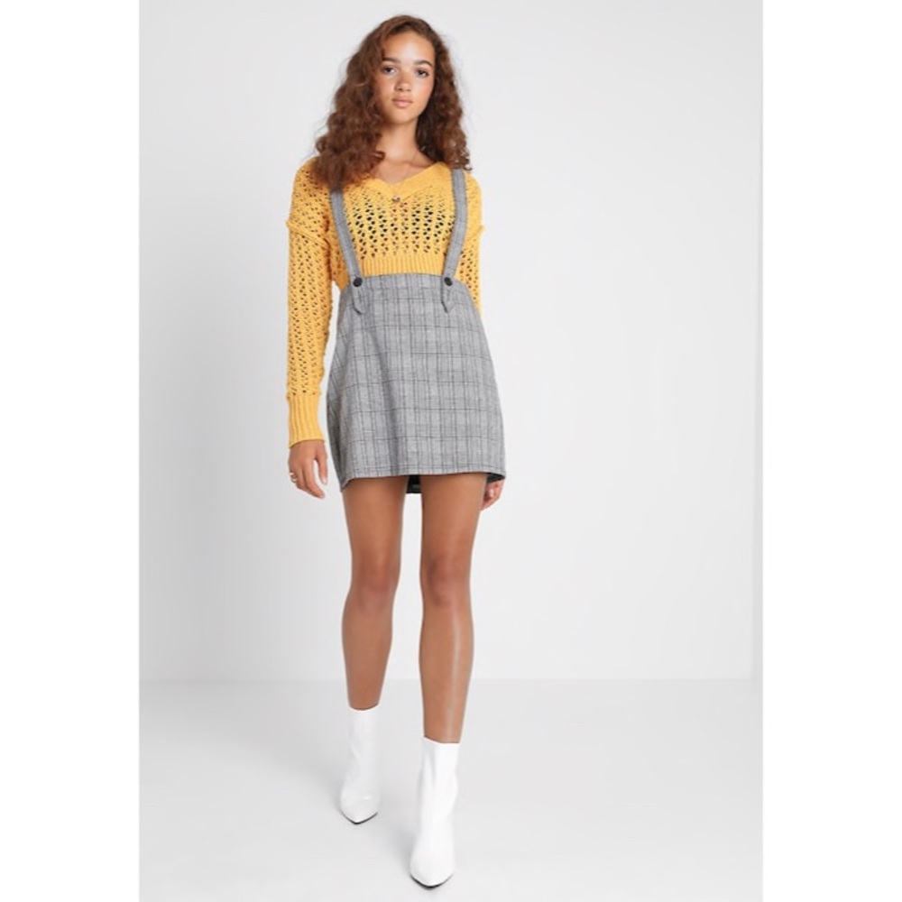 Gray Checkered Pinafore Jumper Dress